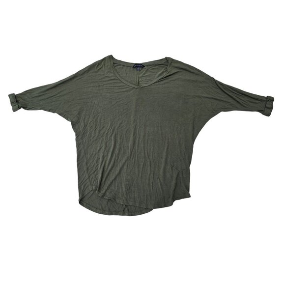 Olive Green Womens V-Neck Loose Fit Top By Signature Studio - Size S - Picture 1 of 5